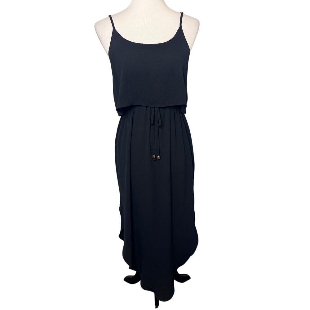 Nerlerolian Black Maxi Dress Medium Layered Spaghetti Strap High Low Split Hem